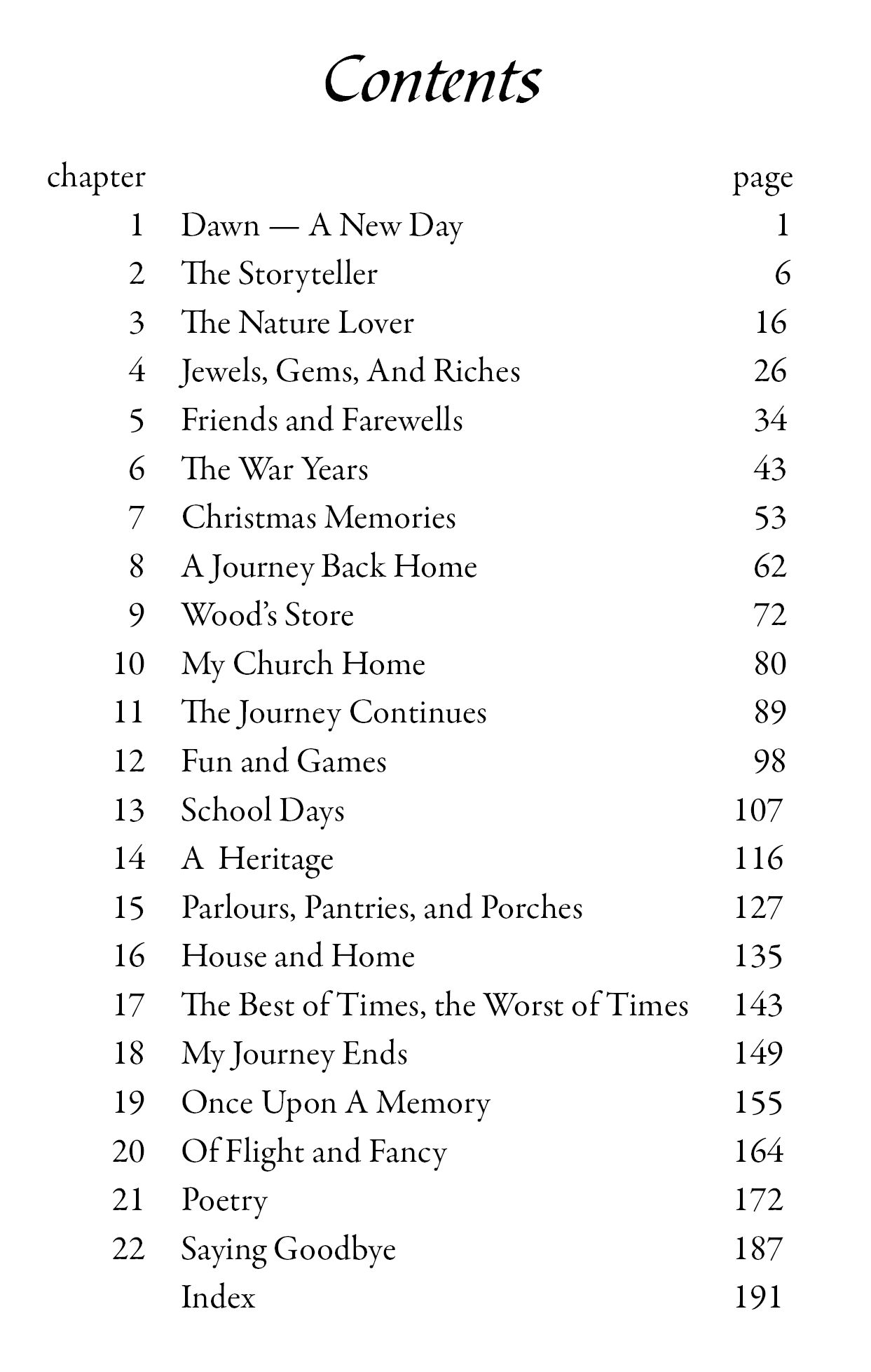 table of contents
